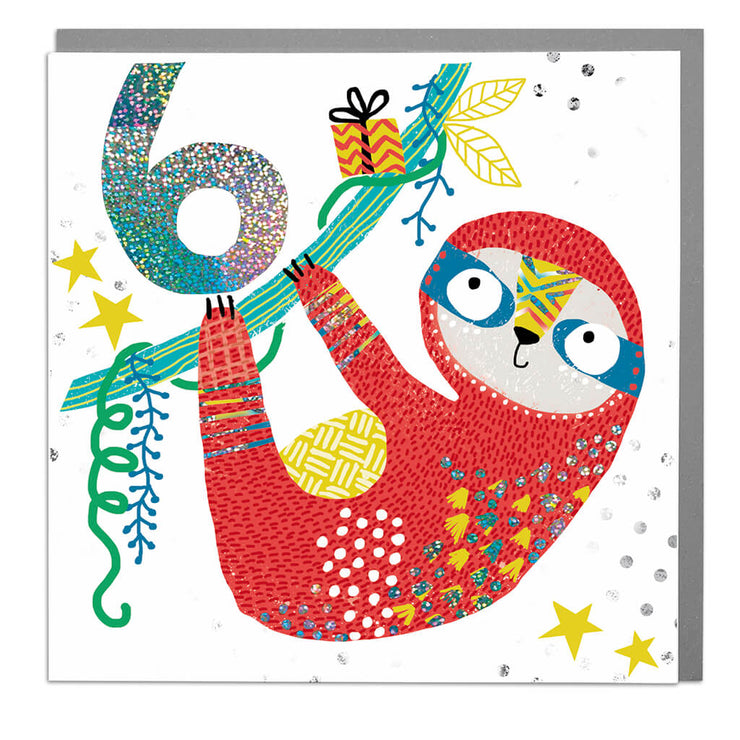 Sloth Age 6 Birthday Card - Lola Design Ltd