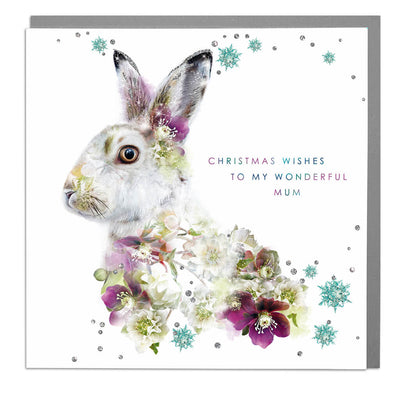 Mountain Hare Christmas Wishes To My Wonderful Mum Card - Lola Design Ltd