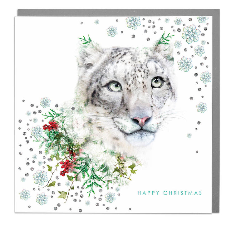 Snow Leopard Christmas Card - Lola Design Ltd