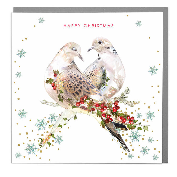 Turtle Doves Happy Christmas Card - Lola Design Ltd