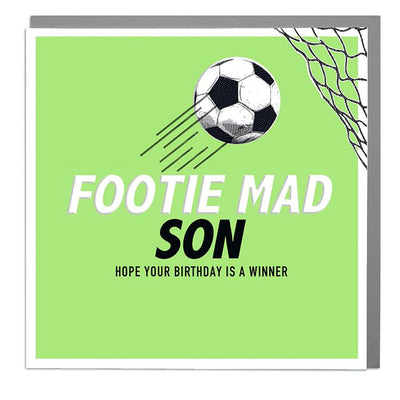 Footie Mad Son Birthday Card - Lola Design Ltd