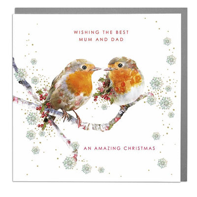 Two Robins To Mum & Dad Christmas Card - Lola Design Ltd
