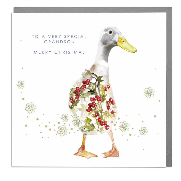 Runner Duck Grandson Christmas Card - Lola Design Ltd