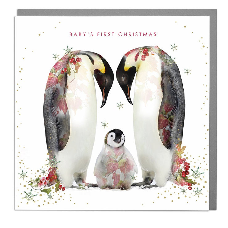 Penguins Baby's First Christmas Card - Lola Design Ltd