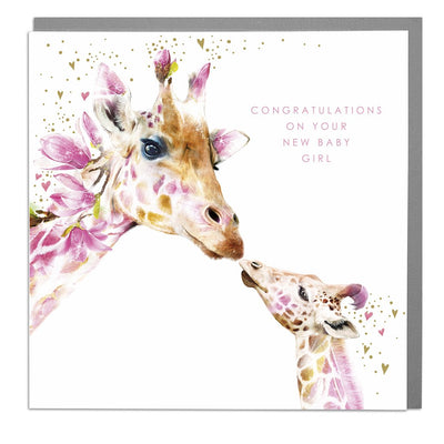 Giraffe New Baby Girl Card - Lola Design Ltd