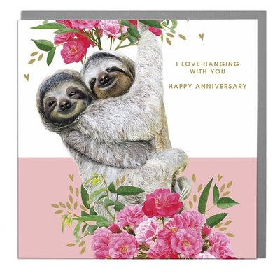 Sloths I Love Hanging Out With You Happy Anniversary Card - Lola Design Ltd
