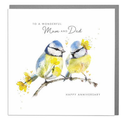 Blue Tits Mum And Dad Anniversary Card by Lola Design - Lola Design Ltd