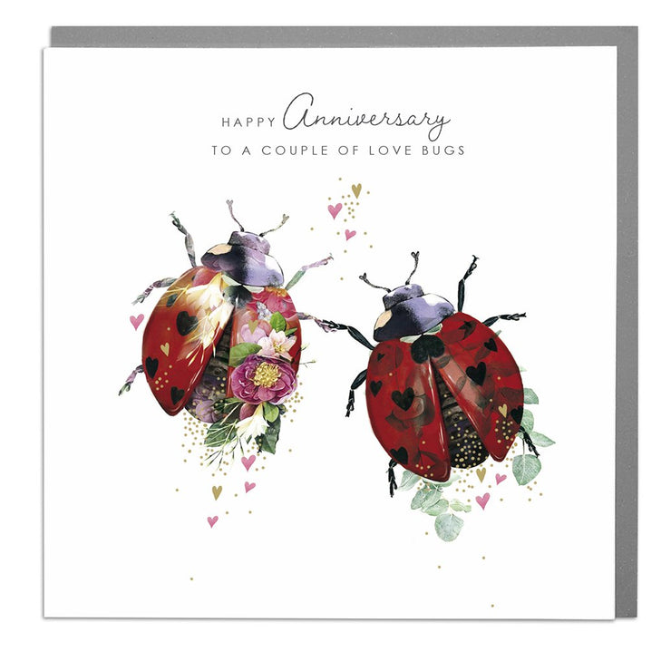 Ladybirds To A Couple of Love Bugs Anniversary Card by Lola Design - Lola Design Ltd