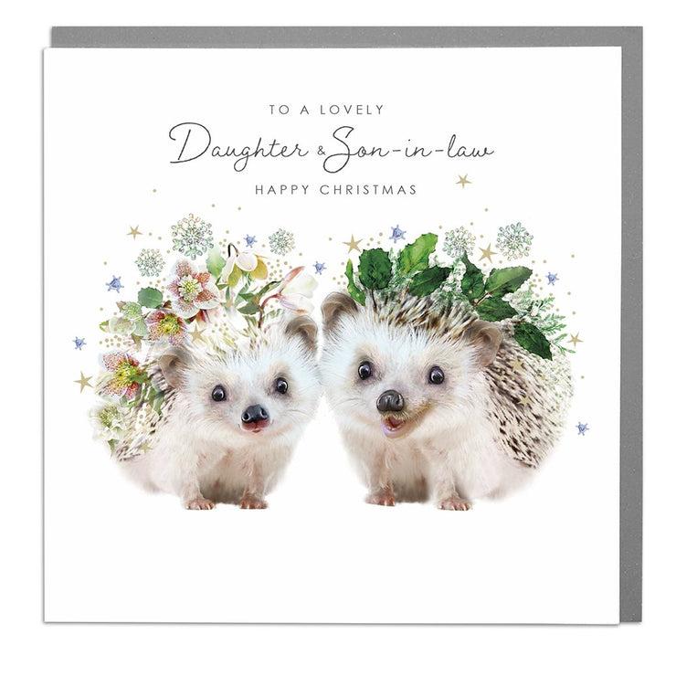 Two Hedghogs Daughter And Son-In-Law Chirstmas Card by Lola Design - Lola Design Ltd
