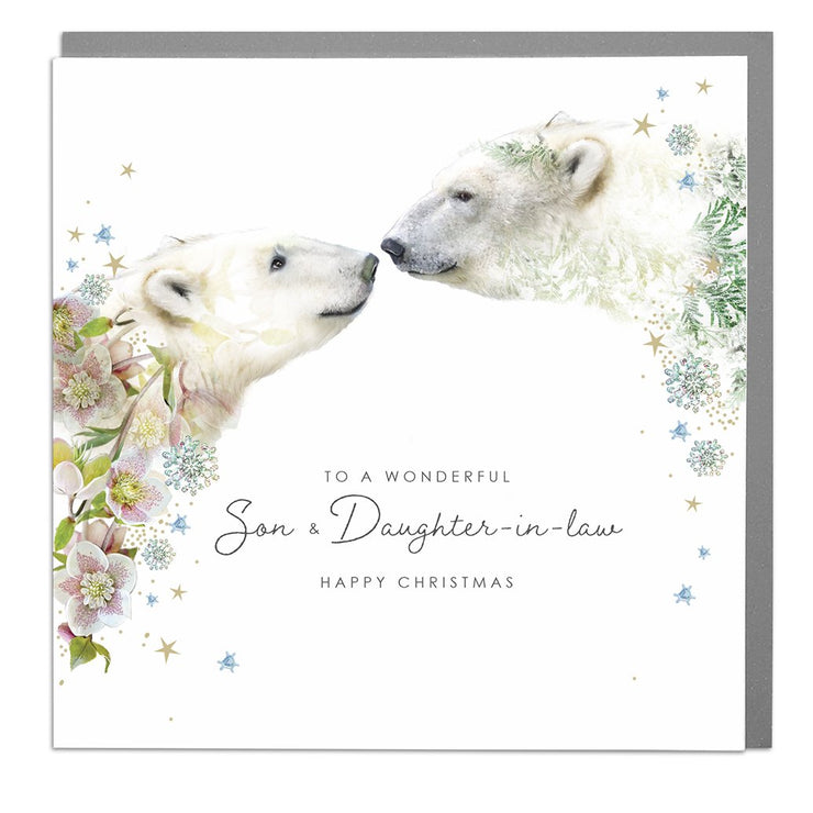Kissing Polar Bears Son And Daughter-In-Law Christmas Card by Lola Design - Lola Design Ltd
