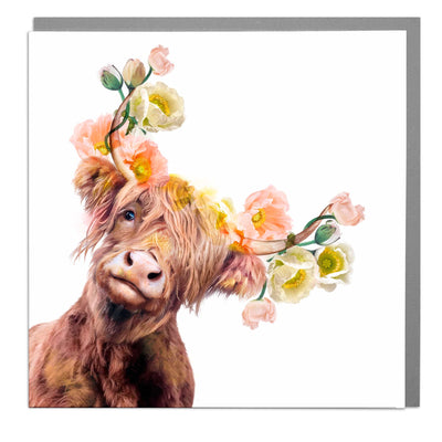 New Highland Cow with Poppies greeting card by Lola Design - Lola Design Ltd