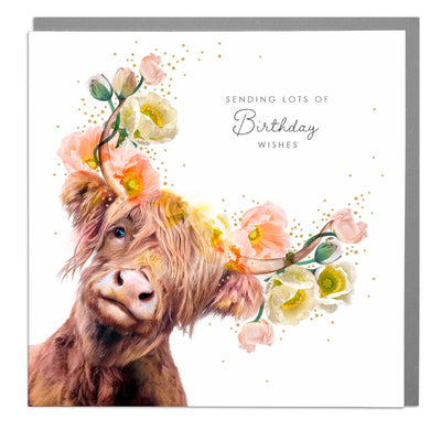 Highland Cow - Birthday Wishes greeting card by Lola Design - Lola Design Ltd