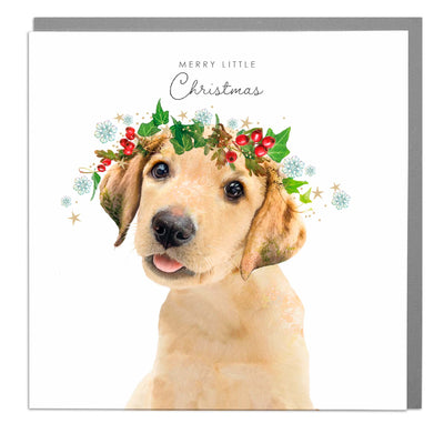 Merry Little Christmas - Golden Labrador Puppy Christmas card by Lola Design - Lola Design Ltd