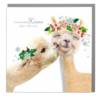 Alpaca - Christmas Kisses Christmas card by Lola Design - Lola Design Ltd