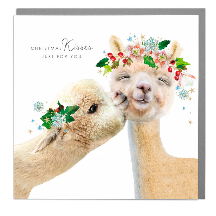 Alpaca - Christmas Kisses Christmas card by Lola Design - Lola Design Ltd
