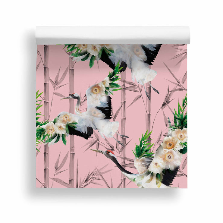 Cranes Pink Wallpaper - Lola Design Ltd
