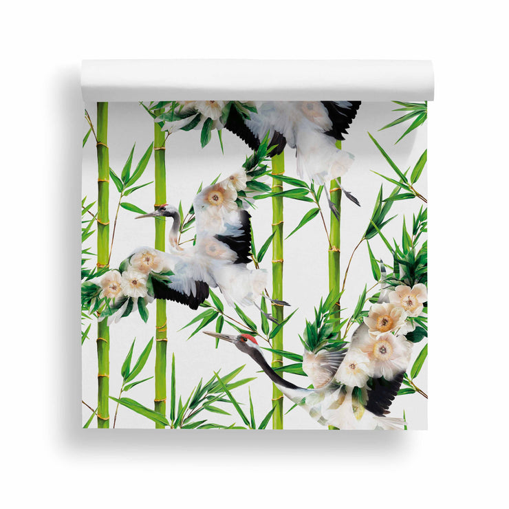 Cranes White Wallpaper - Lola Design Ltd