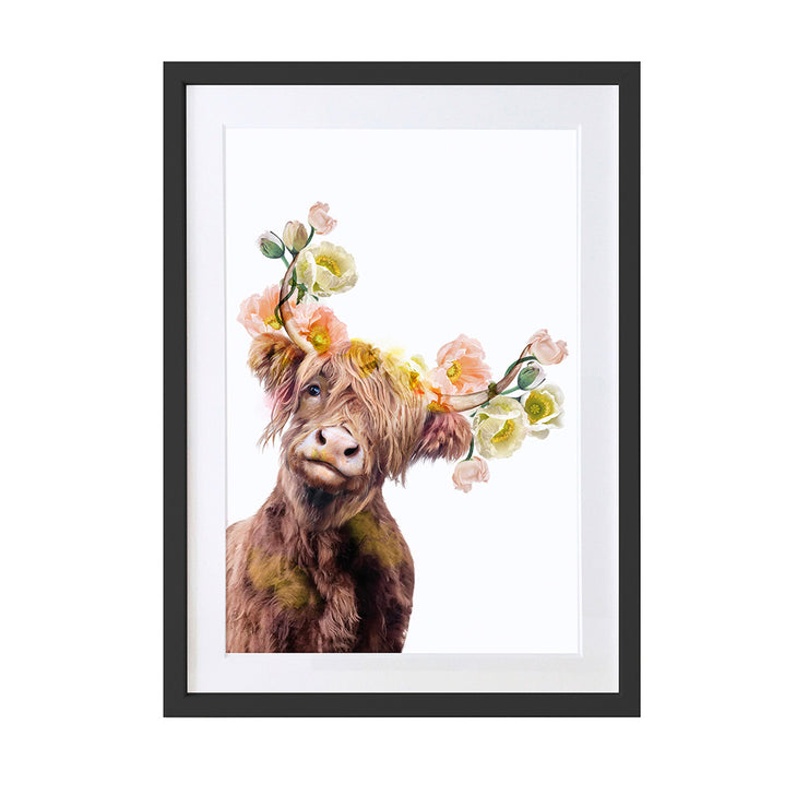 Peeking Highland Cow Art Print by Lola Design - Lola Design Ltd