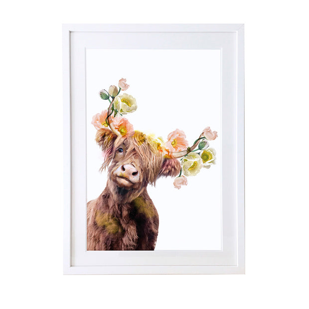 Peeking Highland Cow Art Print by Lola Design - Lola Design Ltd