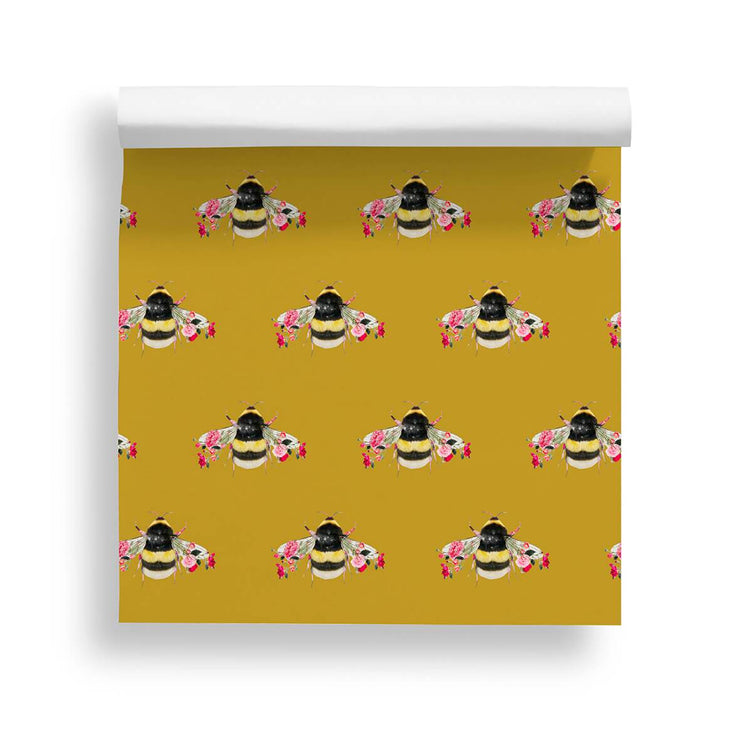 Single Bee Mustard Wallpaper - Lola Design Ltd