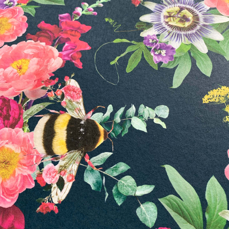 Mixed Bee Dark Blue Wallpaper Sample - Lola Design Ltd
