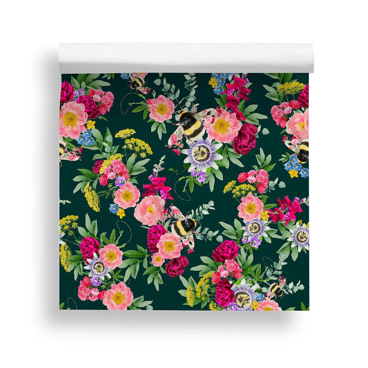 Mixed Bee Dark Green Wallpaper - Lola Design Ltd