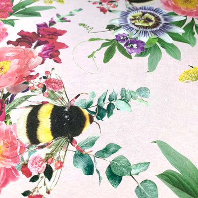 pink wallpaper, botanical bee, floral wallpaper, bedroom wallpaper, living room wallpaper, home decor, flower wallpaper bumble bee, floral bee