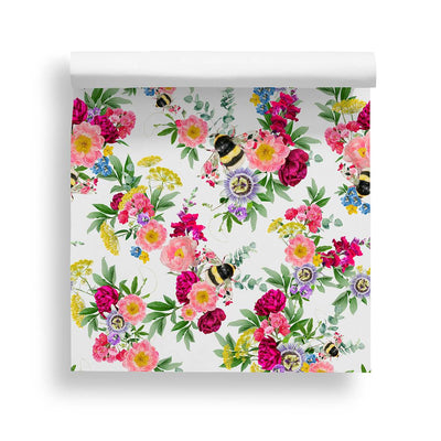 Mixed Bee White Wallpaper - Lola Design Ltd