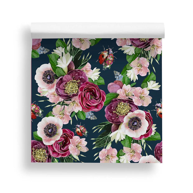 Mixed Ladybird Dark Blue Wallpaper - Lola Design Ltd