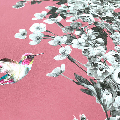 Hummingbird Black & White Deep Mauve Wallpaper Sample - Lola Design Ltd