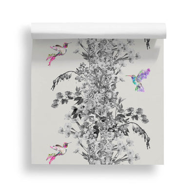 Hummingbird Black & White Stone Wallpaper - Lola Design Ltd