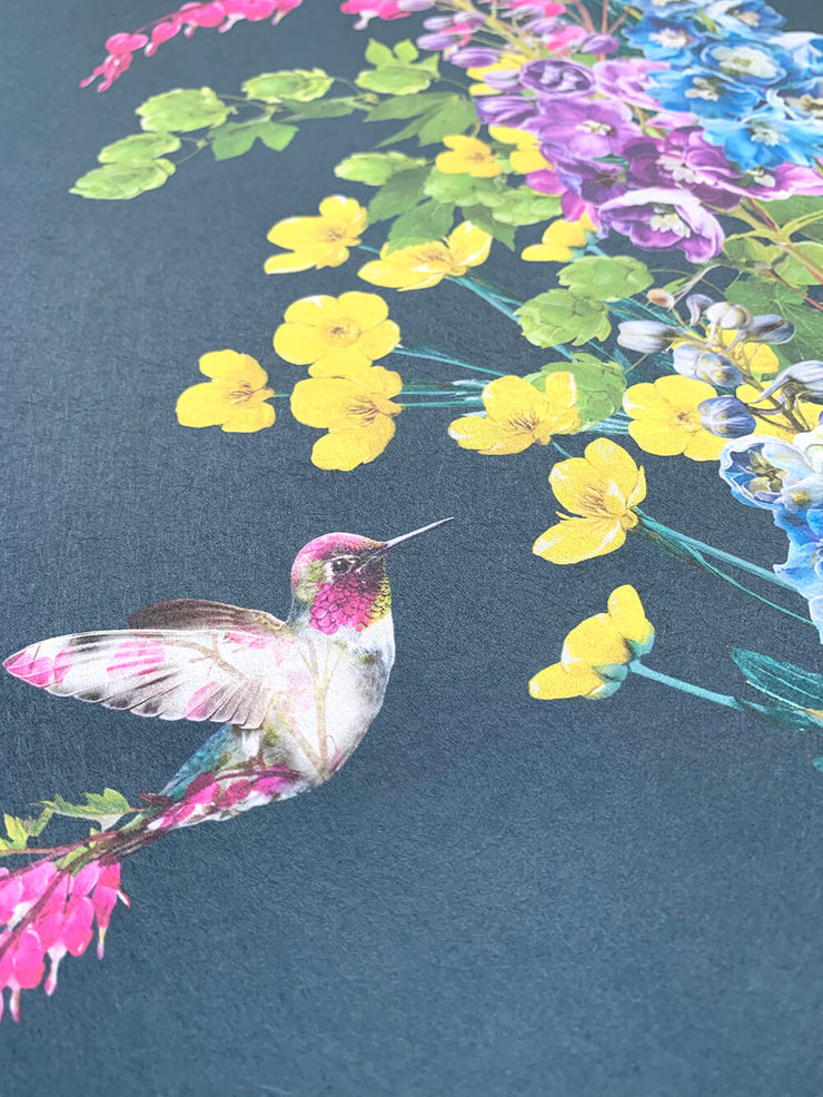 Hummingbird Full Colour Dark Blue Wallpaper Sample - Lola Design Ltd