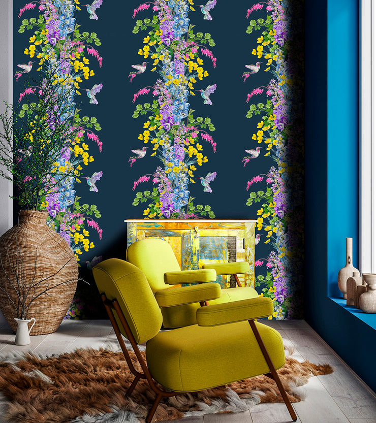 Hummingbird Blue Wallpaper - Lola Design Ltd