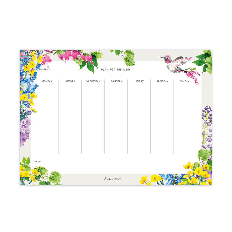 Weekly Planner featuring Botanical Hummingbird - Lola Design Ltd
