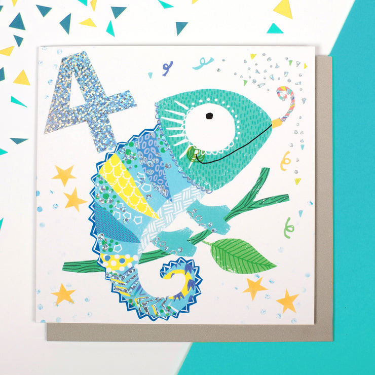 Chameleon Age 4 Birthday Card - Lola Design Ltd