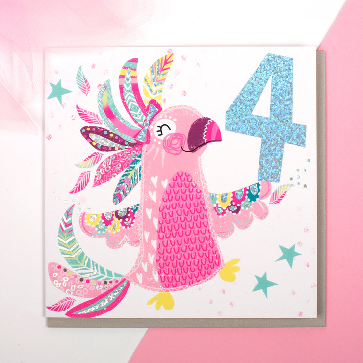 Cockatoo Age 4 Birthday Card - Lola Design Ltd