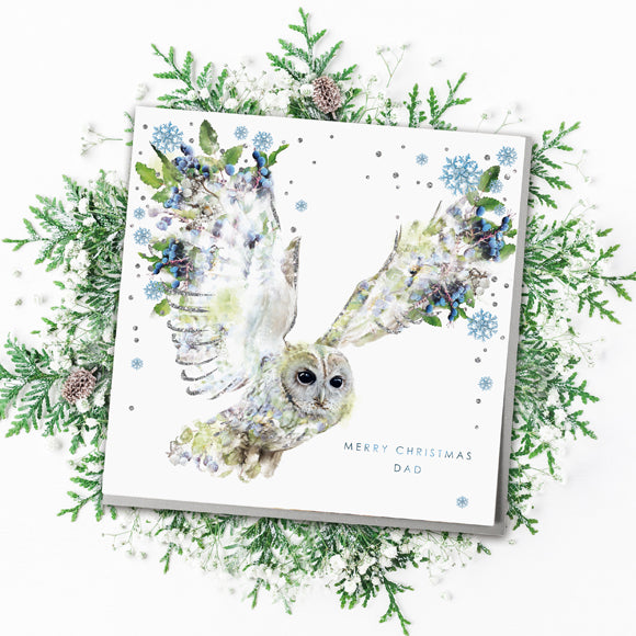 Tawny Owl Merry Christmas Dad Card - Lola Design Ltd